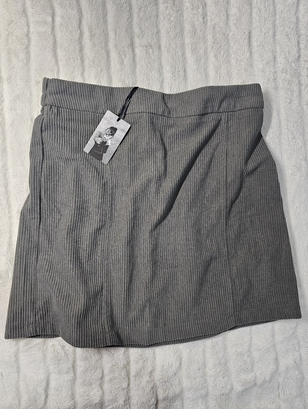 Sincerely Jules NWT Ribbed Knit Mini Skirt Taupe Gray Pull On Size M
